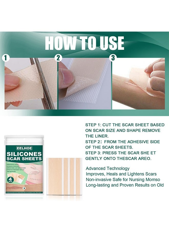 EELHOE - 8 Pcs Silicone Scar Sheets Scar Tape, Effective Scar Removal Strips, Repair Patch for Cesarean Section Burn Scars and Other Scars Left (Color) - Image 1