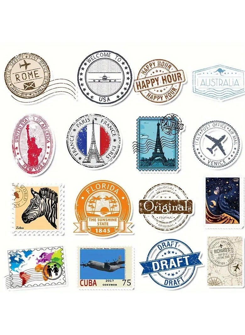 Goolsky 50pcs Vintage Travel Stamp Stickers, Graffiti Decoration Stickers, Waterproof Vinyl Stickers, For Water Bottle Car Cup Computer Guitar Bike Motorcycle Skateboard Helmet Luggage Diary, DIY Scrapbook Stickers Pack, Gift For Boys & Girls  - Image 4