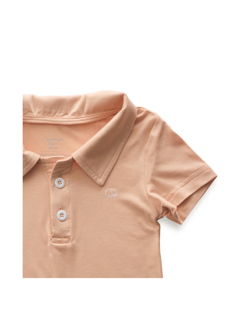 Anvi Baby Bamboo Spandex Polo T-Shirt- Coral Peach  - Image 2