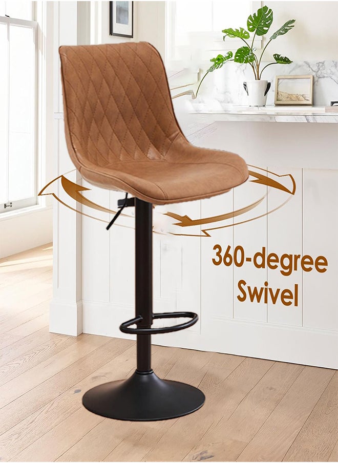 Generic Bar Stools Set of 2 Swivel Counter Height Barstools with Back Adjustable Modern Bar Chairs Tall Armless PU Leather Kitchen Island Stool Brown  - Image 3