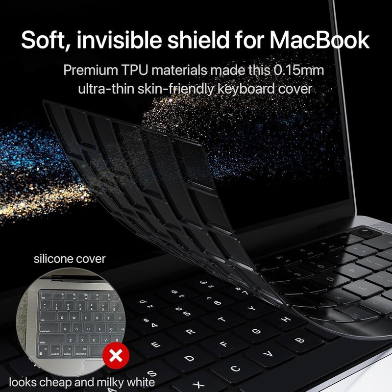 Ojos غطاء واقي للوحة المفاتيح لجهاز MacBook Air 15" و 13.6" موديلات 2025-2021، وMacBook Pro 14" و 16" M4 M3 M2 M1 (A3241 A3240 A3112 A3185 A3401 A3186 A3403 A2941 A2681 A3114 A3113 A2442) شفاف - Image 2