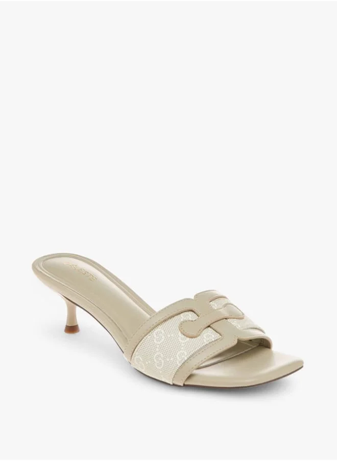 سيليست Women's Logo Detail Slip-On Sandals with Kitten Heels