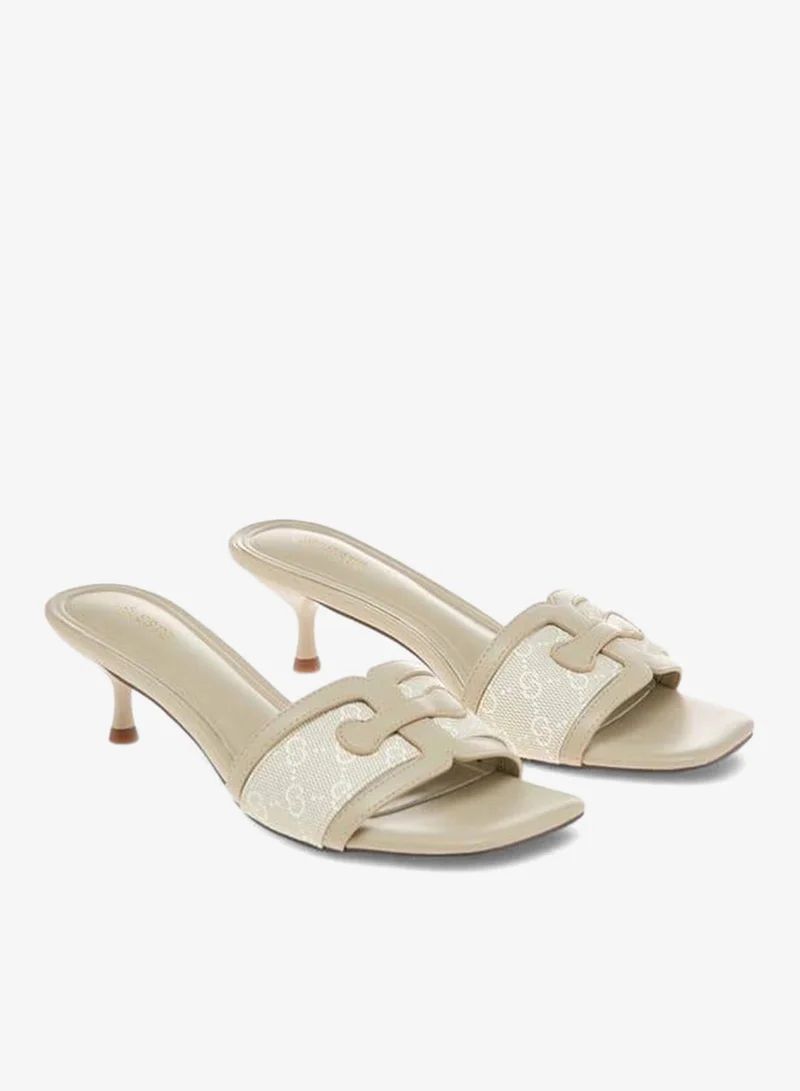 Celeste Women's Monogram Print Slip-On Sandals with Kitten Heels