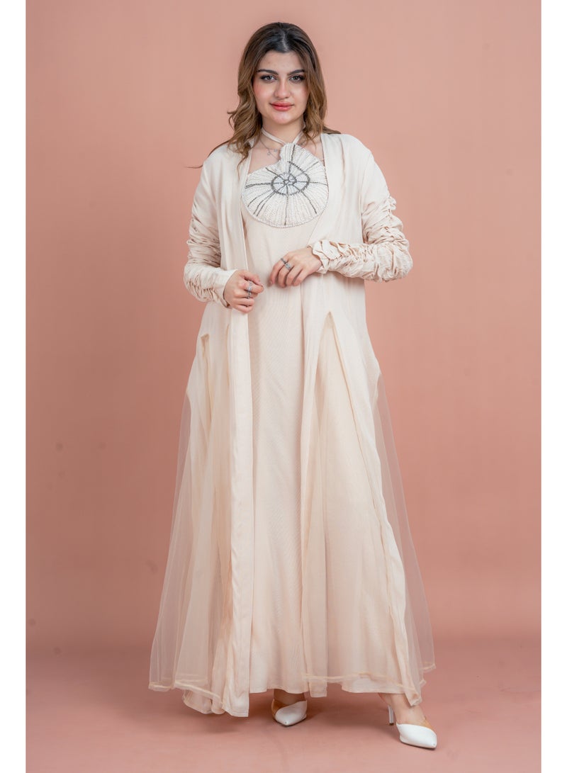 IKKXA Two Pieces Unique Modest Outfit IK1042 Beige - Image 1