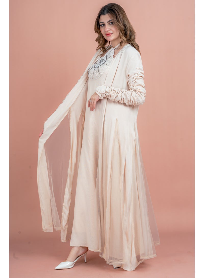 IKKXA Two Pieces Unique Modest Outfit IK1042 Beige - Image 3