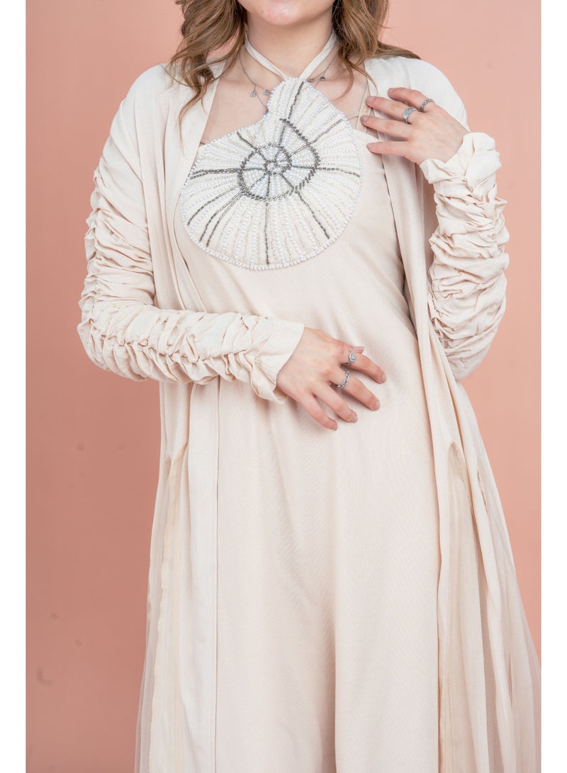 IKKXA Two Pieces Unique Modest Outfit IK1042 Beige - Image 2