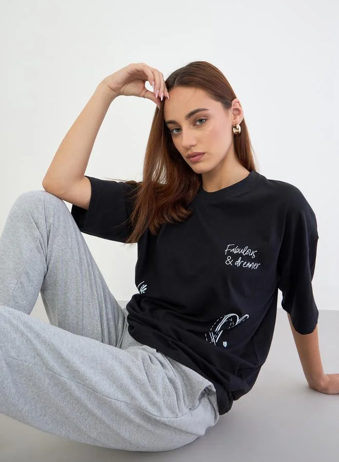 Styli Styli Black Slogan Print Oversized T-Shirt