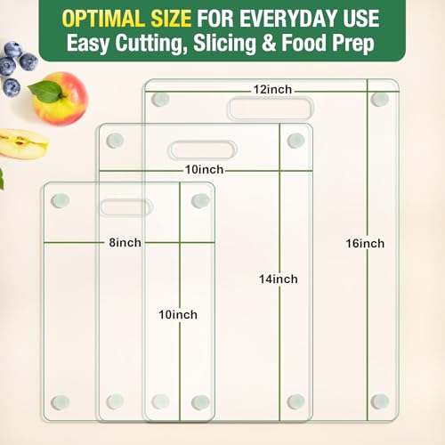 FUOAUYK 3 Size Tempered Glass Cutting Boards for Kitchen Counter FUOAUYK Dishwasher Safe Glass Cutting Board Non Toxic with Handle NonSlip Rubber Feet Heat Scratch Resistant8x12 10x14 12x16 - Image 3