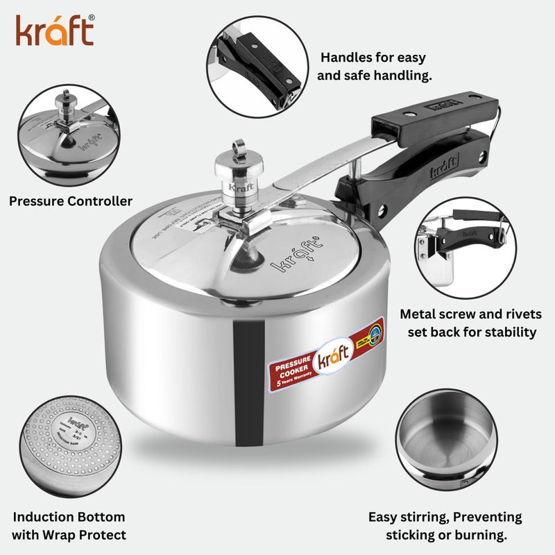 Kraft 5Liters Kraft Classic Aluminium Inner Lid Pressure Cooker Large - 5 Litre/Long Lasting, Healthy Cooking/Induction Base/ISI Certified / 5 Year Warranty - Silver silver - Image 4