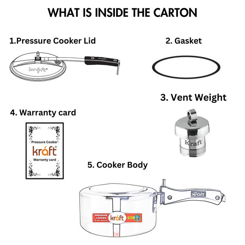 Kraft 5Liters Kraft Classic Aluminium Inner Lid Pressure Cooker Large - 5 Litre/Long Lasting, Healthy Cooking/Induction Base/ISI Certified / 5 Year Warranty - Silver silver - Image 5