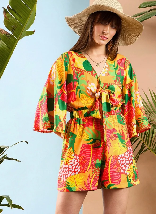 SASSAFRAS Floral Printed V-Neck Playsuit for Women