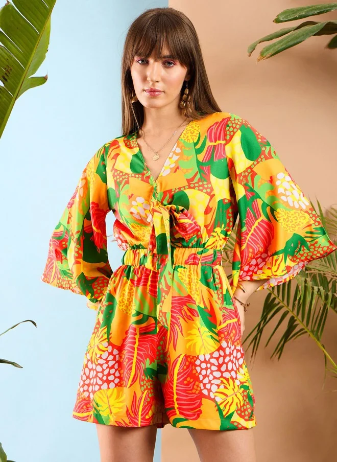 SASSAFRAS Floral Printed V-Neck Playsuit for Women