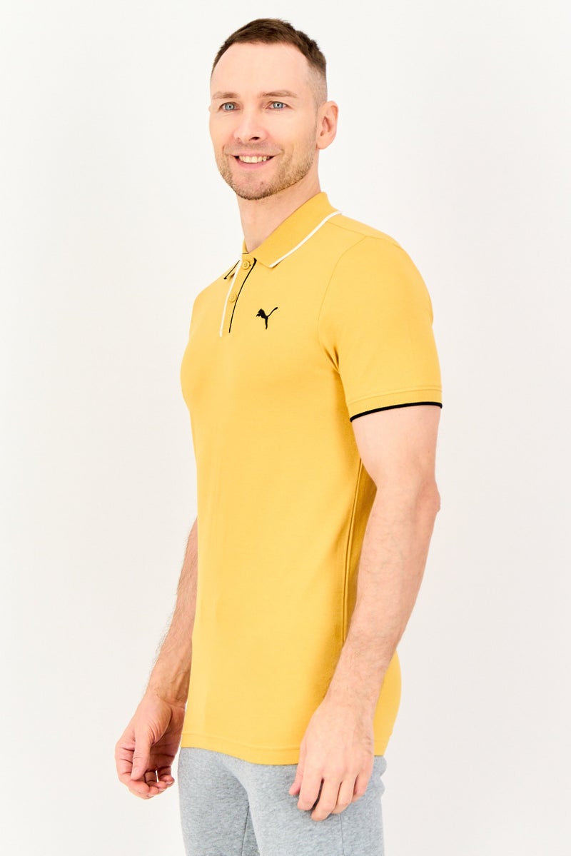 PUMA Men Slim Fit Short Sleeve Embroidered Logo Outdoor Polo Shirt, Mustard - Image 4