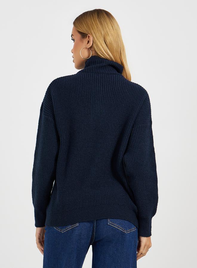Styli Half Zip Placket Regular Fit Knit Top  - Image 5
