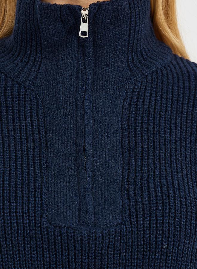 Styli Half Zip Placket Regular Fit Knit Top  - Image 4