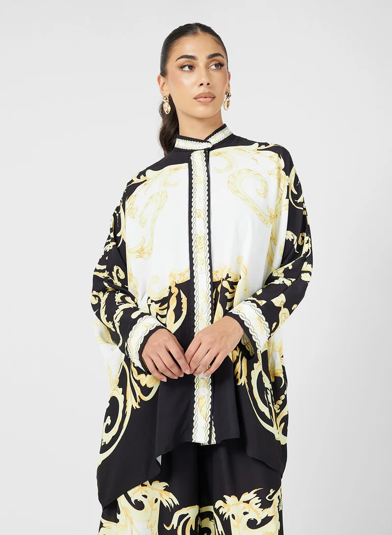 FYOR White & Black - Golden Floral Print Two-Piece Set