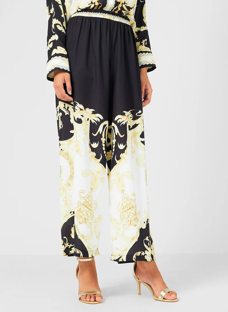 FYOR White & Black - Golden Floral Print Two-Piece Set