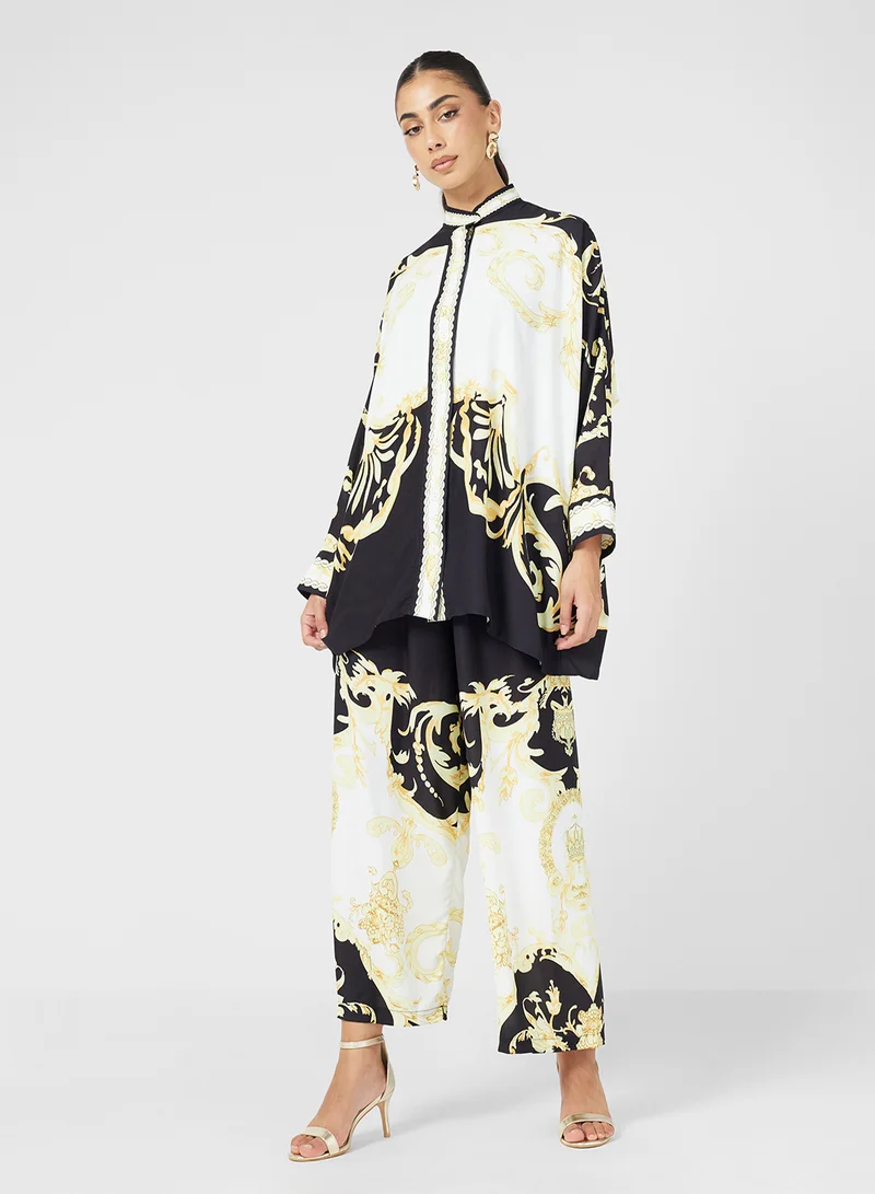 FYOR White & Black - Golden Floral Print Two-Piece Set