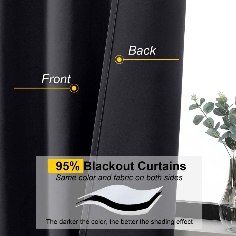 WelvetBLK Cafe Curtains Tier 36 Inch Length 2 Panels, Short Thermal Insulated Room Darkening Small Kitchen Window Blackout Curtains Over Sink for Bathroom Basement, Black, Each 30" Wx36 L - Image 4