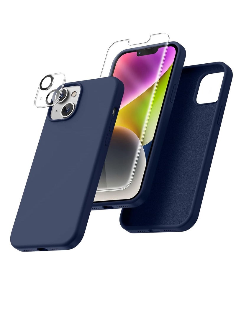 Raxoom iPhone 14 Case - [5 in 1 Set] with 2 Pack Screen Protectors + 2 Pack Camera Lens Protectors, Liquid Silicone Full Body Protection, Shockproof Drop Protection, 6.1 Inch (Navy) - Image 1