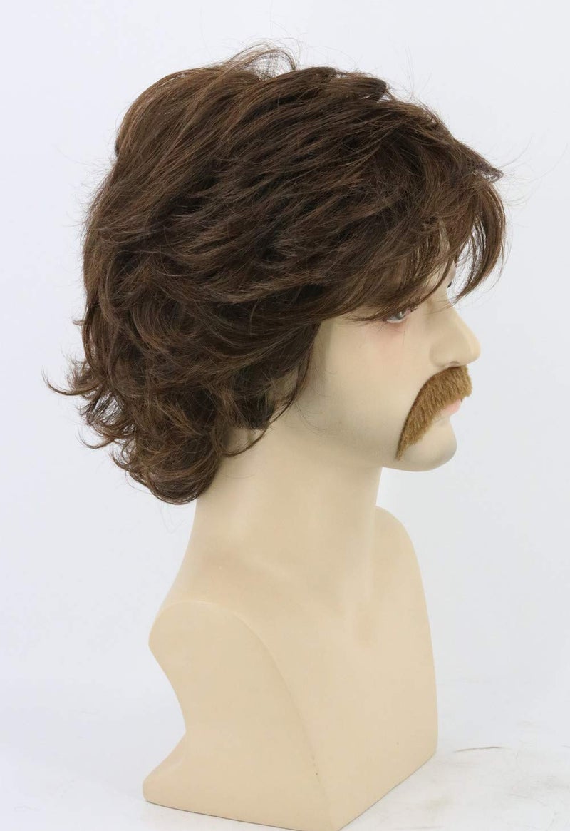 LeMarnia 70s Mens Wigs Brown Short Wavy Shaggy Wig Cosplay Halloween Costume Wigs+Wig Cap and Beard - Image 3