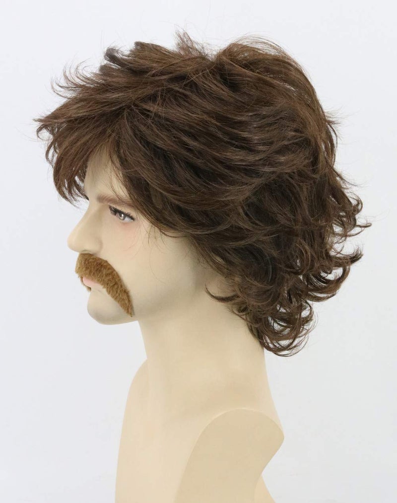 LeMarnia 70s Mens Wigs Brown Short Wavy Shaggy Wig Cosplay Halloween Costume Wigs+Wig Cap and Beard - Image 4