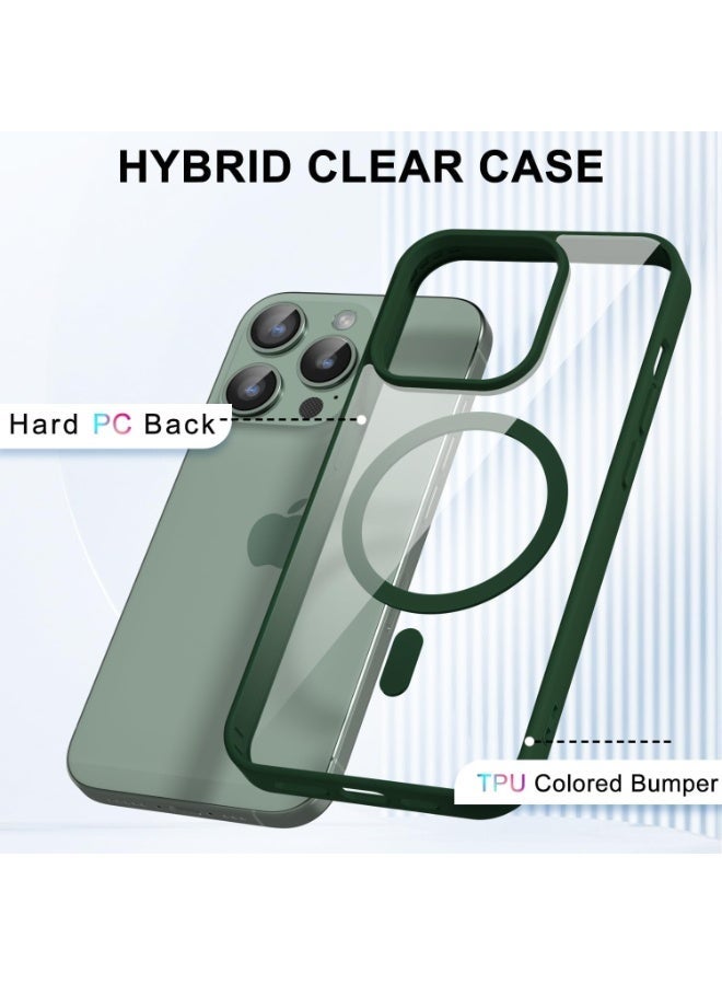 أكاليكس جراب مغناطيسي شفاف لهاتف آيفون 14 برو [مقاوم للصدمات ونحيف] غطاء خلفي صلب شفاف مع حماية عالية الجودة | أخضر داكن - Image 3