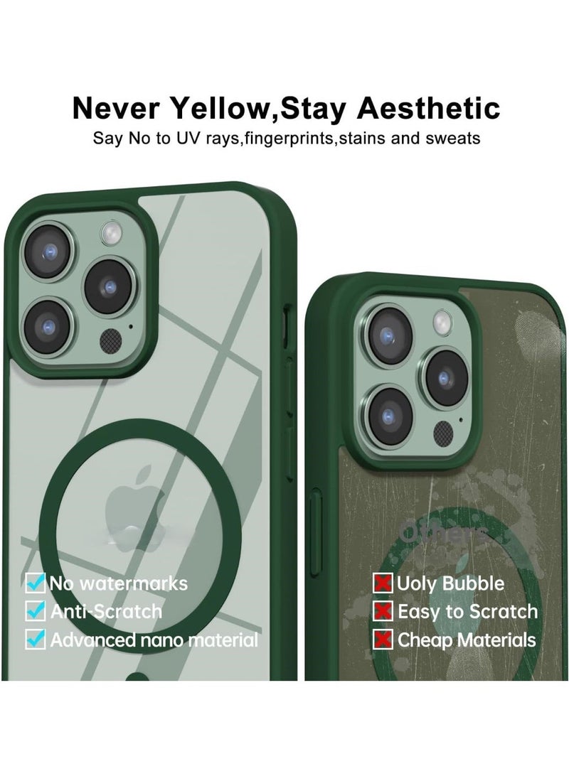 أكاليكس جراب مغناطيسي شفاف لهاتف آيفون 14 برو [مقاوم للصدمات ونحيف] غطاء خلفي صلب شفاف مع حماية عالية الجودة | أخضر داكن - Image 5