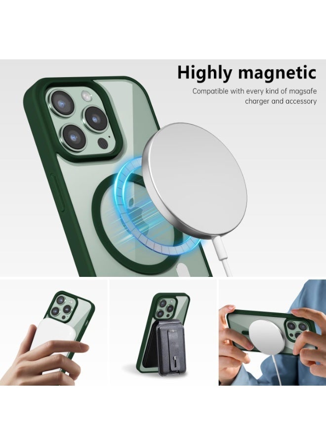 أكاليكس جراب مغناطيسي شفاف لهاتف آيفون 14 برو [مقاوم للصدمات ونحيف] غطاء خلفي صلب شفاف مع حماية عالية الجودة | أخضر داكن - Image 4