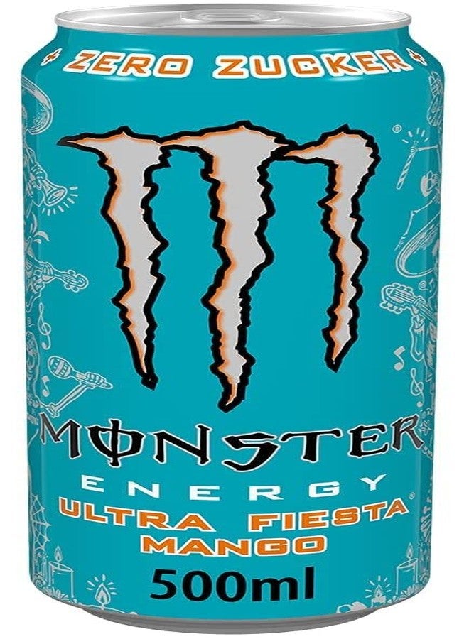 Monster Energy Drink Ultra Fiesta Mango Zero Sugar Energy Drink, 500ml Can, Pack of 3 (Product Of USA) - Image 2