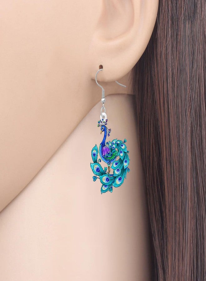 DALANE Acrylic Fun Blue Peacock Gifts Designer Dangle Earrings for Women Nature Inspired Cute Bird Dangling Earrings Hypoallergenic Jewelry for Bird Lovers Birthday Party Charms (Green) - Image 2