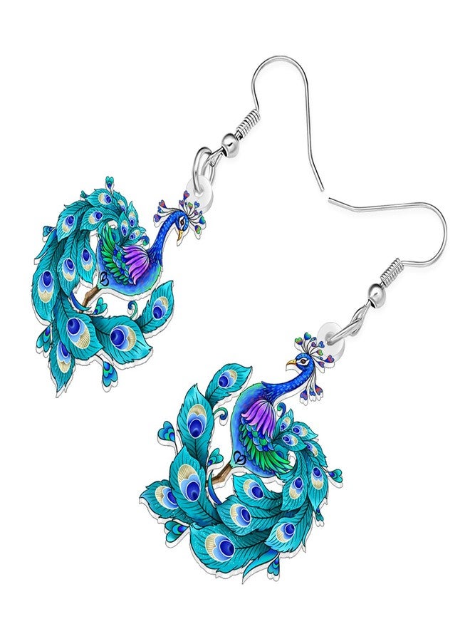 DALANE Acrylic Fun Blue Peacock Gifts Designer Dangle Earrings for Women Nature Inspired Cute Bird Dangling Earrings Hypoallergenic Jewelry for Bird Lovers Birthday Party Charms (Green) - Image 3