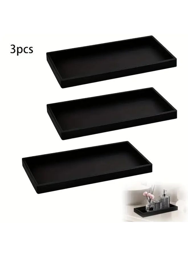 3 قطع من صينية تنظيم الحمام السيليكون الأسود حامل تخزين لديكور المنضدة - Image 1