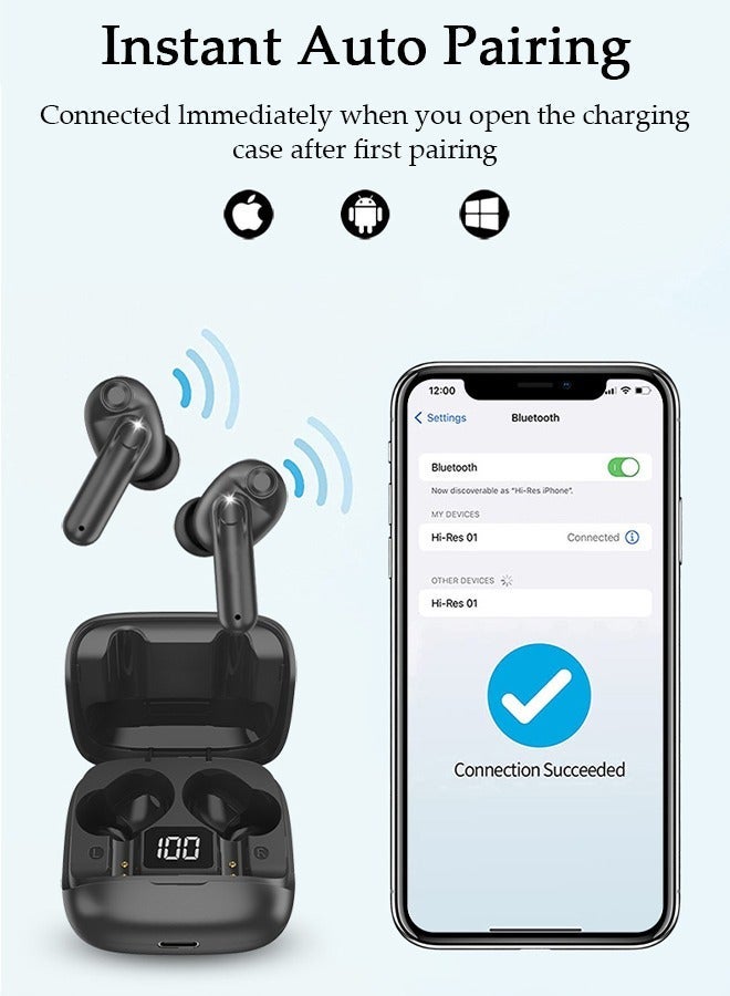 DUNISO Wireless Headphones Bluetooth Waterproof Earphones with Mic Wireless Charging Case LED Power Display and Touch Control for Running Sport Gym - Image 2