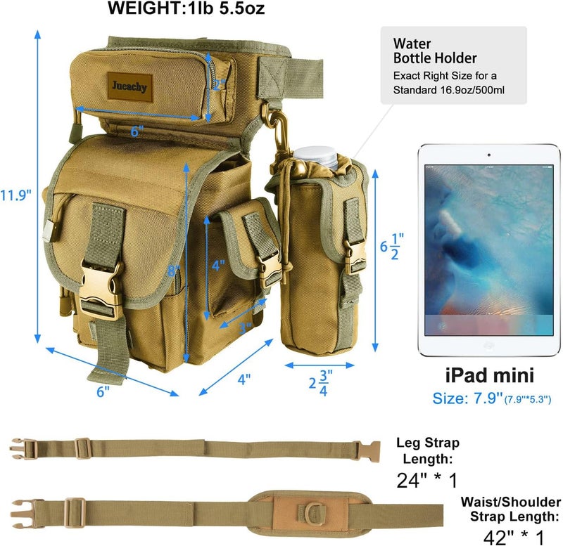 Jueachy Drop Leg Bag for Men Tactical Metal Detecting Thigh Pack with Water Bottle Pouch - Image 5