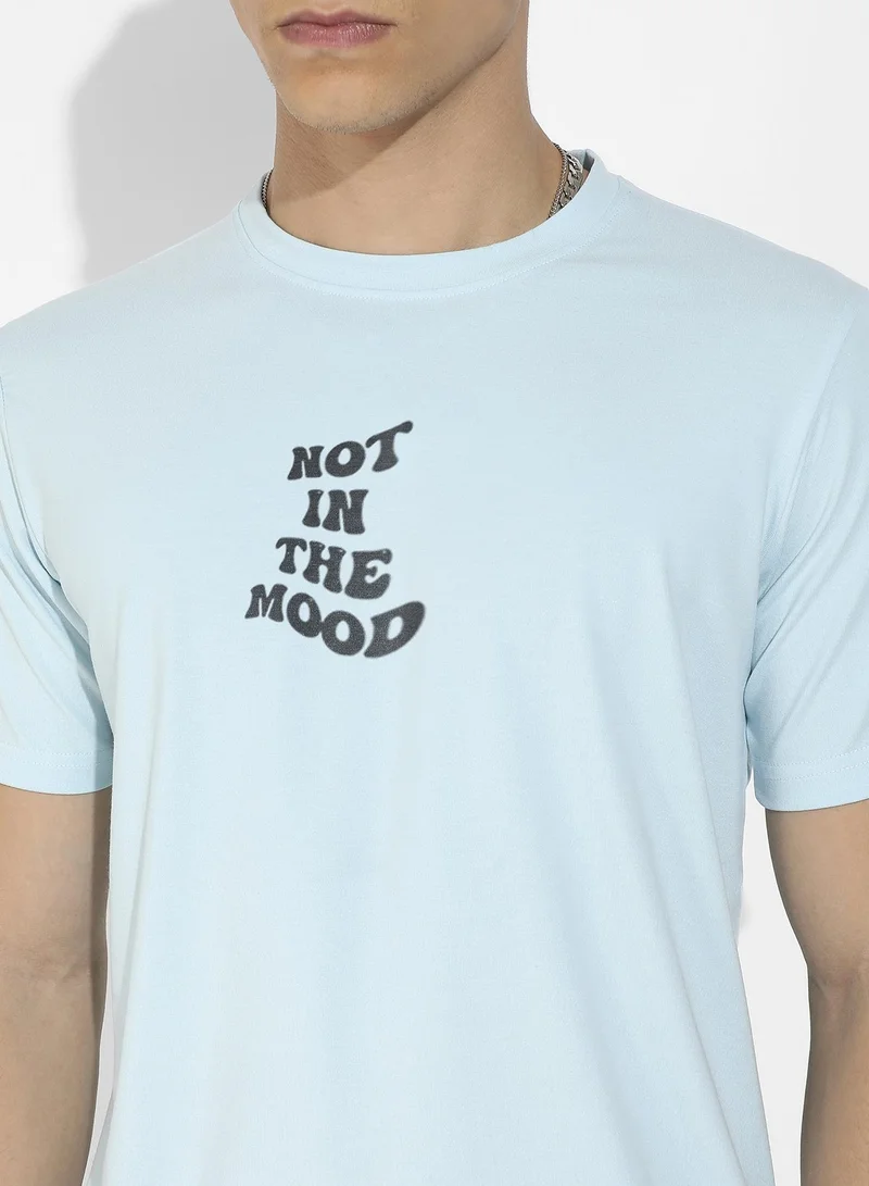 Campus Sutra Men's Icy Blue Basic Regular Fit T-Shirt