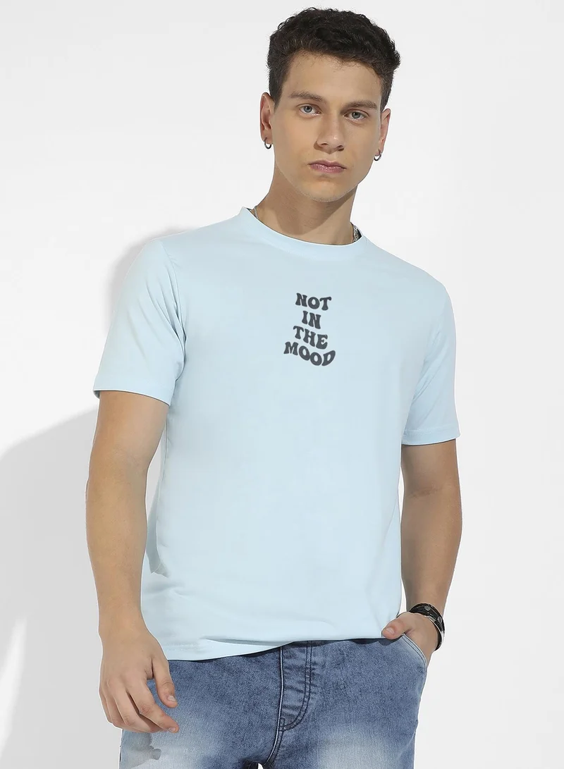 Campus Sutra Men's Icy Blue Basic Regular Fit T-Shirt