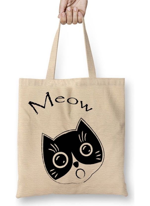 Print Shop Cat Meow Cat Cloth Bag with Long Handle