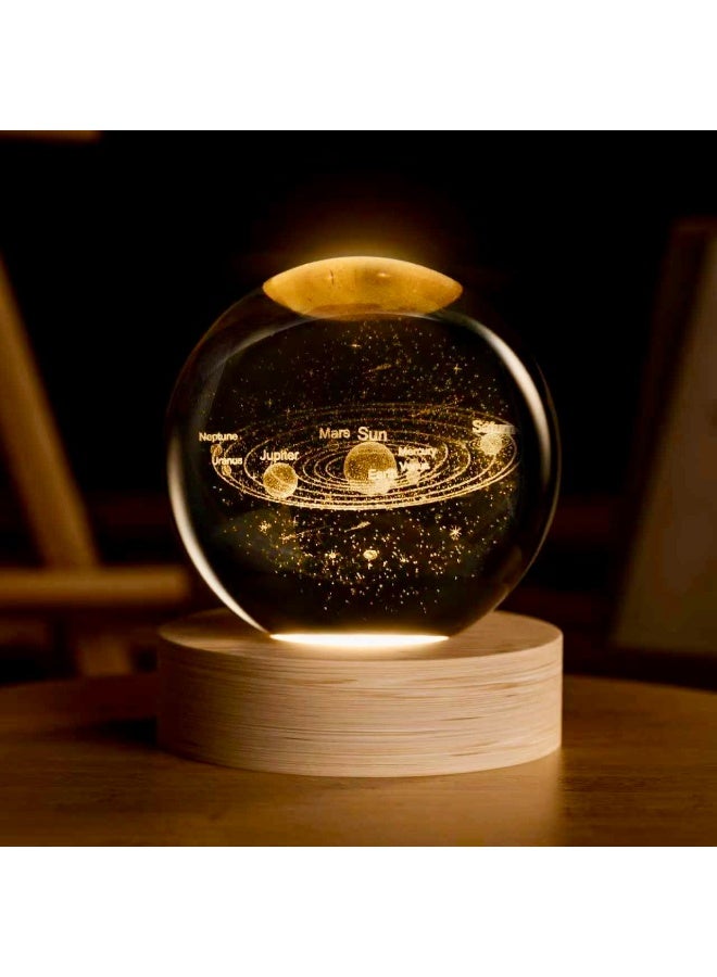3D Starry Crystal Ball Night Light with Premium Crystal and Wooden Base - Warm Yellow Glow, USB Powered | Galaxy & Solar System Models | Snowman & Santa Designs for a Cozy Bedroom Atmosphere | Ideal for Home Decor, Office, Living Room | Perfect Gift for Astronomy Enthusiasts - Image 1