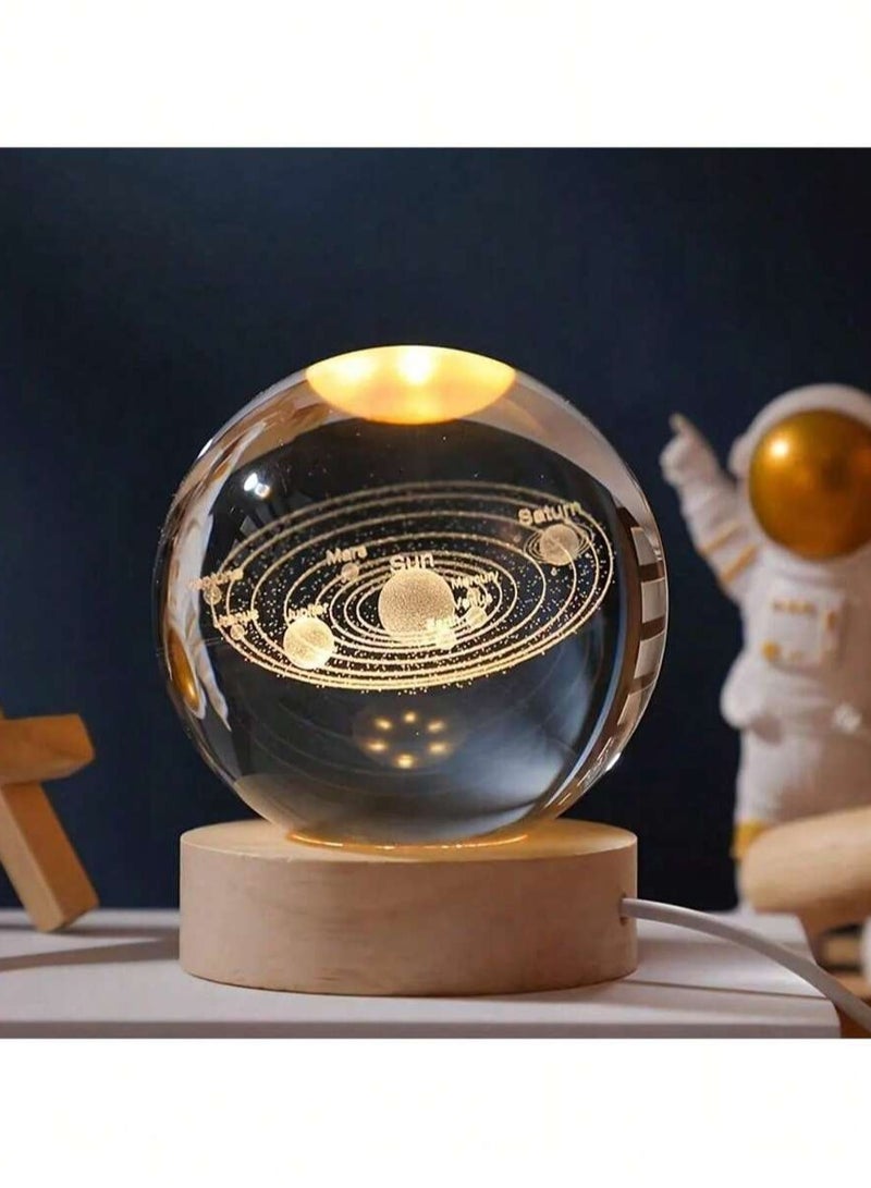 3D Starry Crystal Ball Night Light with Premium Crystal and Wooden Base - Warm Yellow Glow, USB Powered | Galaxy & Solar System Models | Snowman & Santa Designs for a Cozy Bedroom Atmosphere | Ideal for Home Decor, Office, Living Room | Perfect Gift for Astronomy Enthusiasts - Image 2