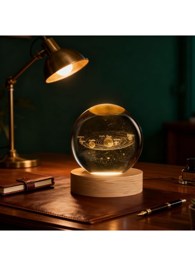 3D Starry Crystal Ball Night Light with Premium Crystal and Wooden Base - Warm Yellow Glow, USB Powered | Galaxy & Solar System Models | Snowman & Santa Designs for a Cozy Bedroom Atmosphere | Ideal for Home Decor, Office, Living Room | Perfect Gift for Astronomy Enthusiasts - Image 3