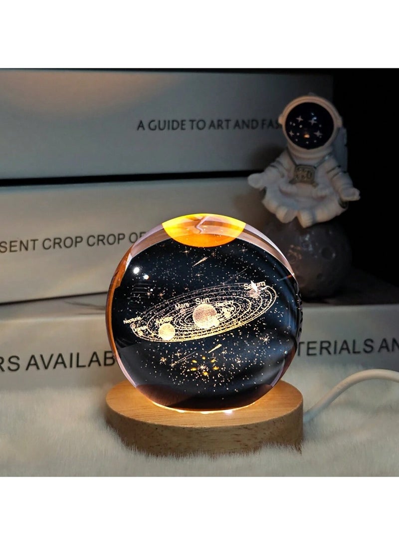 3D Starry Crystal Ball Night Light with Premium Crystal and Wooden Base - Warm Yellow Glow, USB Powered | Galaxy & Solar System Models | Snowman & Santa Designs for a Cozy Bedroom Atmosphere | Ideal for Home Decor, Office, Living Room | Perfect Gift for Astronomy Enthusiasts - Image 5