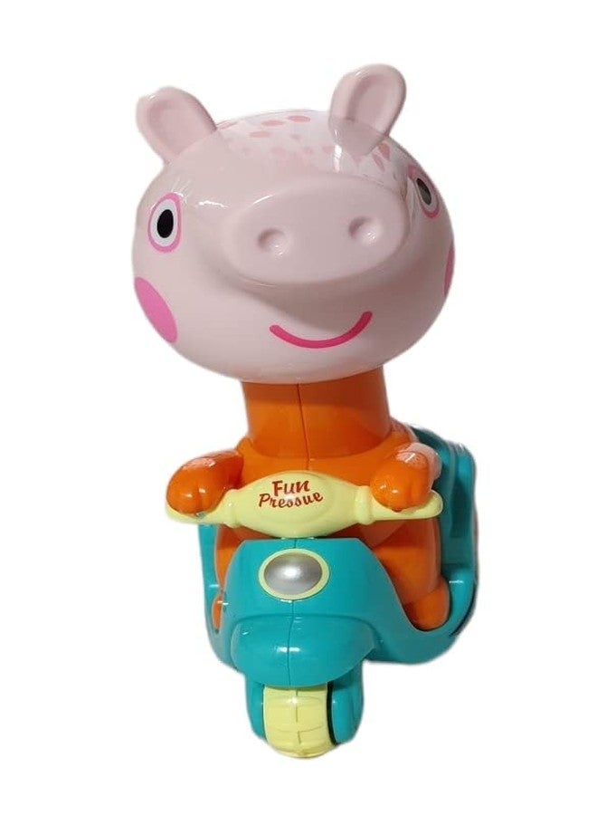 Fezeedi Unbreakable Peppa Pig Design Cartoon Toy Press and Go, Pull Along Friction Toy Pressure Friction Toddler Scooter Toy for Kids, Baby Boy & Girl Multicolor, Pack of: 1 - Image 1