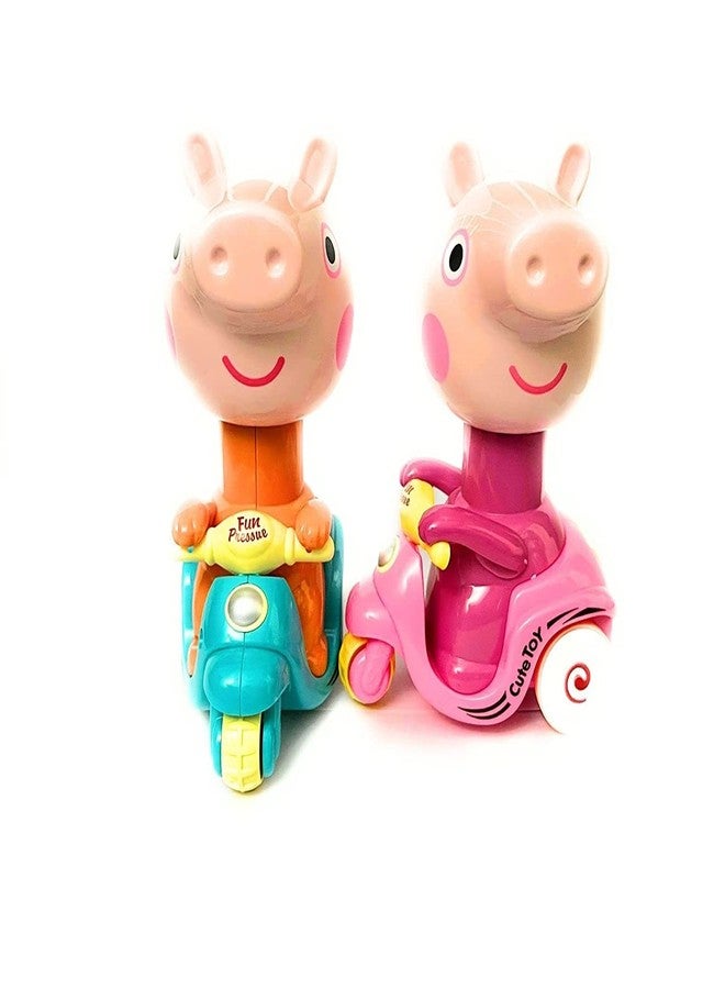 Fezeedi Unbreakable Peppa Pig Design Cartoon Toy Press and Go, Pull Along Friction Toy Pressure Friction Toddler Scooter Toy for Kids, Baby Boy & Girl Multicolor, Pack of: 1 - Image 5