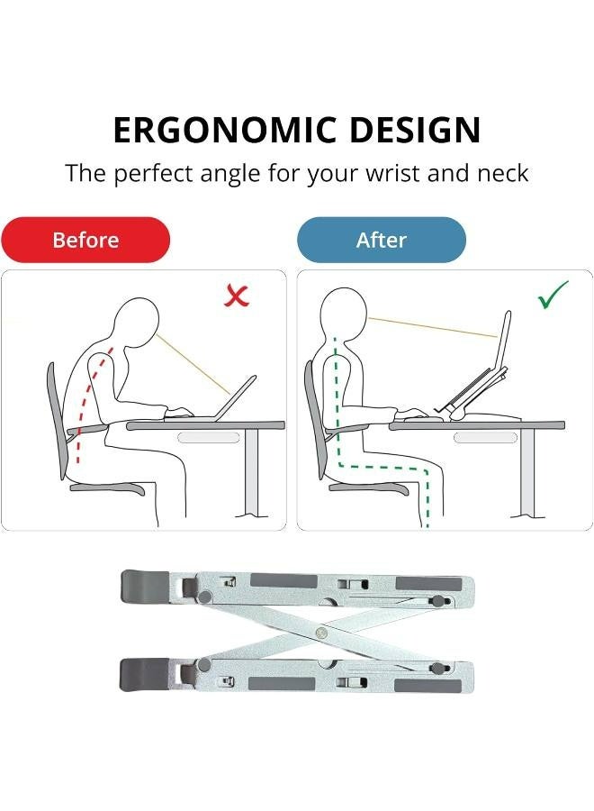حامل لابتوب قابل للتعديل للمكتب - حامل لابتوب قابل للطي ومحمول مع تبريد مهوى، تصميم مريح لماك بوك برو/اير، ديل، اتش بي، سوني، دفاتر - خفيف الوزن، متين ويوفر المساحة - Image 3