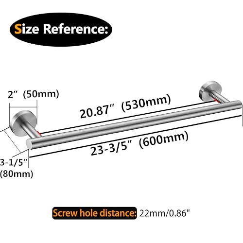 Nolimas Brushed Nickel Bath Towel Bar Single Bars Towel Rack Rod Classic Wall Mounted SUS304 Stainless Steel Bathroom Towel Holder Toilet Kitchen Towel Shelf Single Layer,24 inches - Image 5