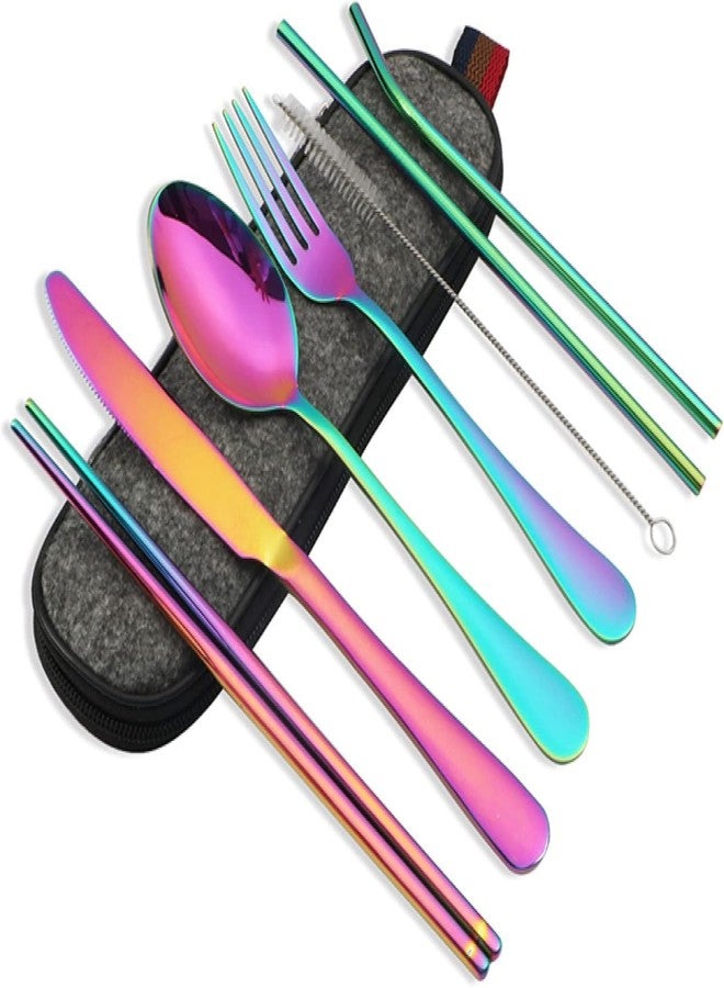 BLISSBORN Rainbow Silverware Cutlery Set, Satin Finish | 8-Piece Stainless Steel Flatware Set | Dishwasher Safe Kitchen Cutlery for Home, Restaurant & Gifting (8pcs) - Image 1