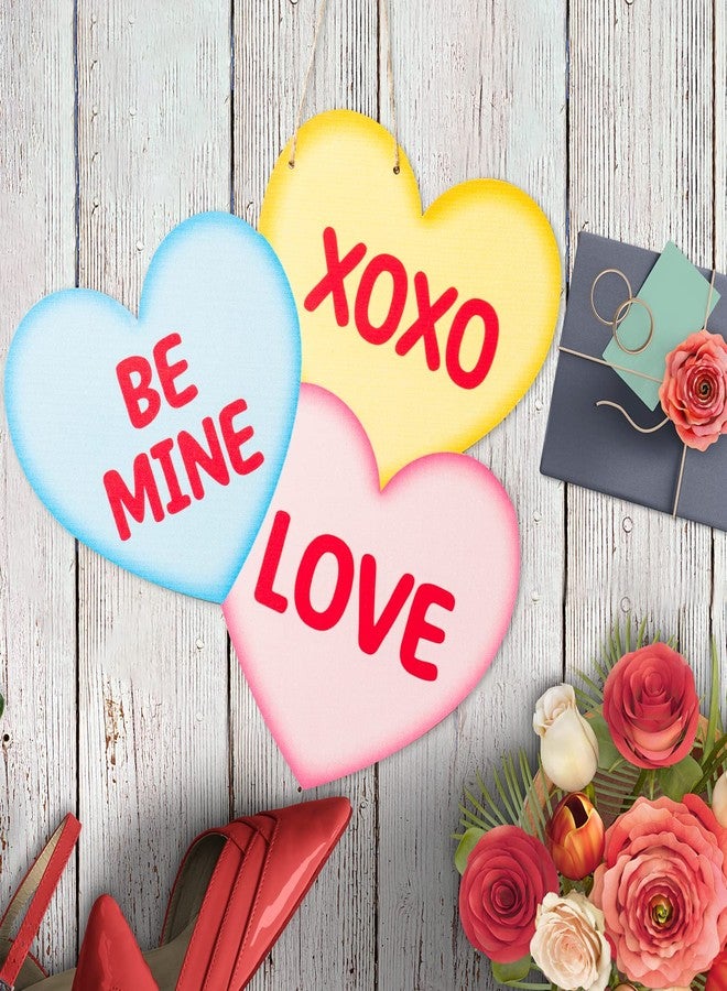 Haooryx Valentine’s Hanging Door Sign - Valentine’s Day Wooden Candy Heart Hanging Sign 11 X 9.8 Inches Heart-Shaped Wall Pediments with Rope Wood Decor Home Party Wedding Anniversary Exchange Gift - Image 4