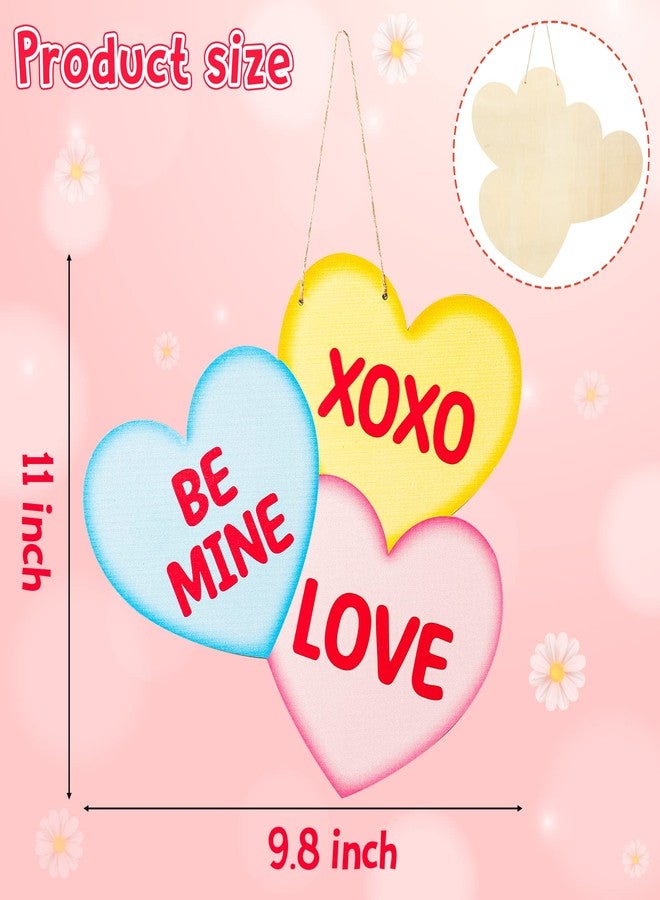 Haooryx Valentine’s Hanging Door Sign - Valentine’s Day Wooden Candy Heart Hanging Sign 11 X 9.8 Inches Heart-Shaped Wall Pediments with Rope Wood Decor Home Party Wedding Anniversary Exchange Gift - Image 2
