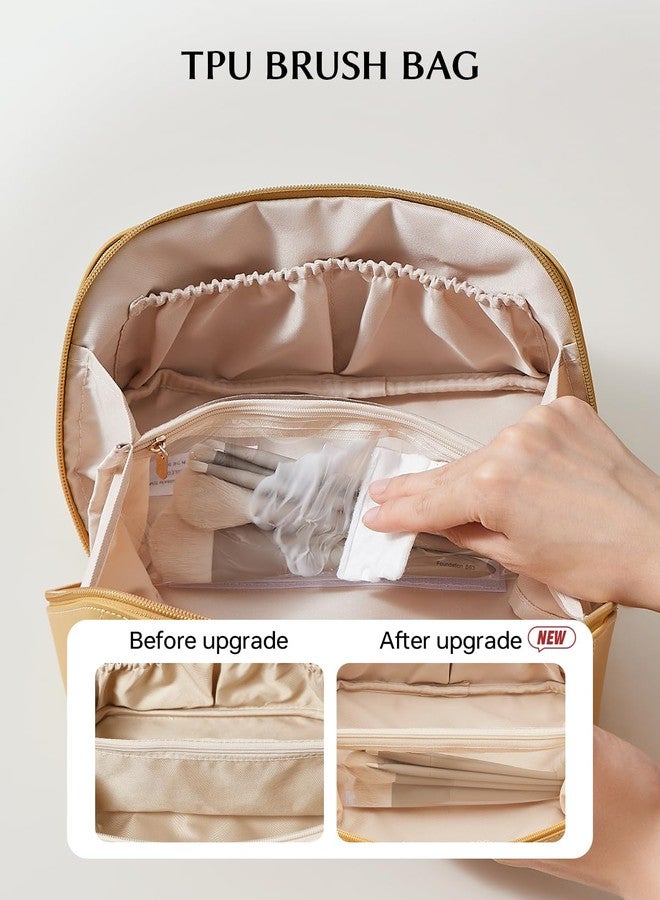 EACHY Travel Makeup Bag,Large Capacity Cosmetic Bags for Women,Portable Pouch Open Flat Toiletry Bag Make up Organizer with Divider and Handle - Image 3